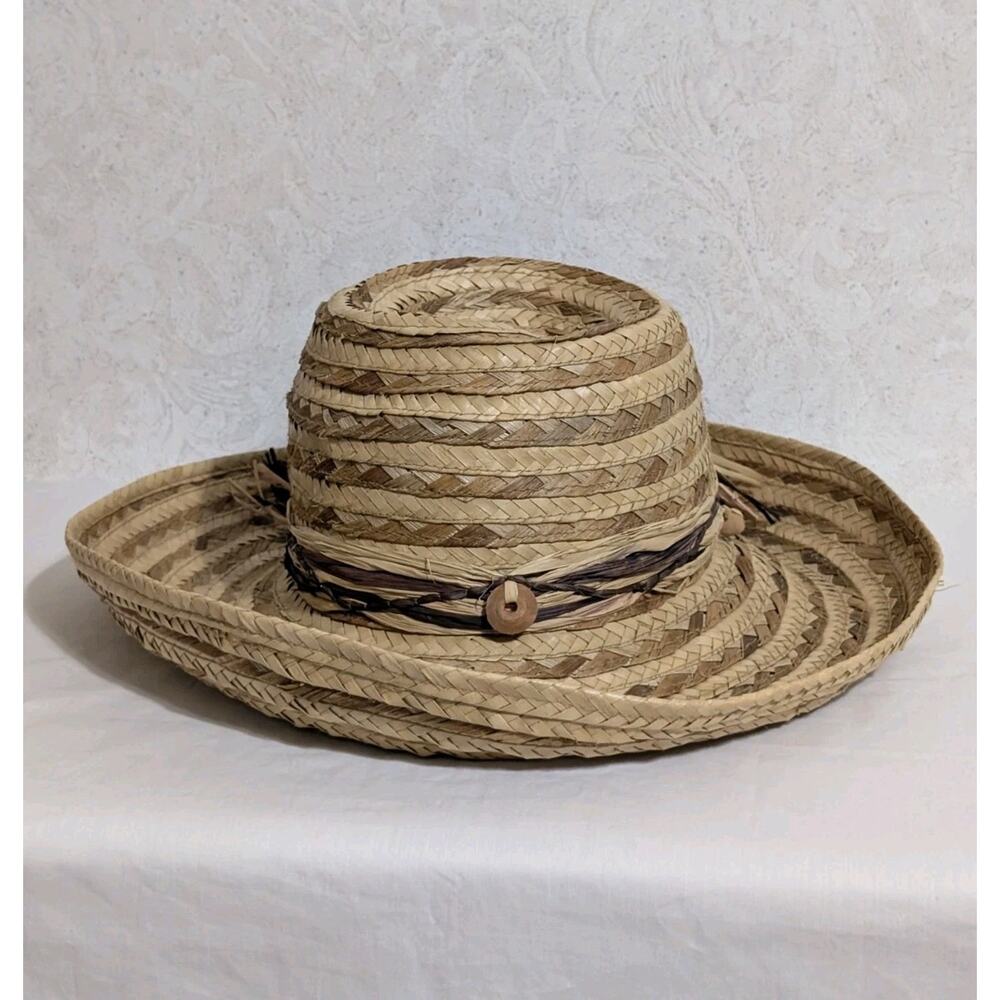 The Scala Collection Straw Wide Brim Straw Band Bead Sun Beach Hat O/S